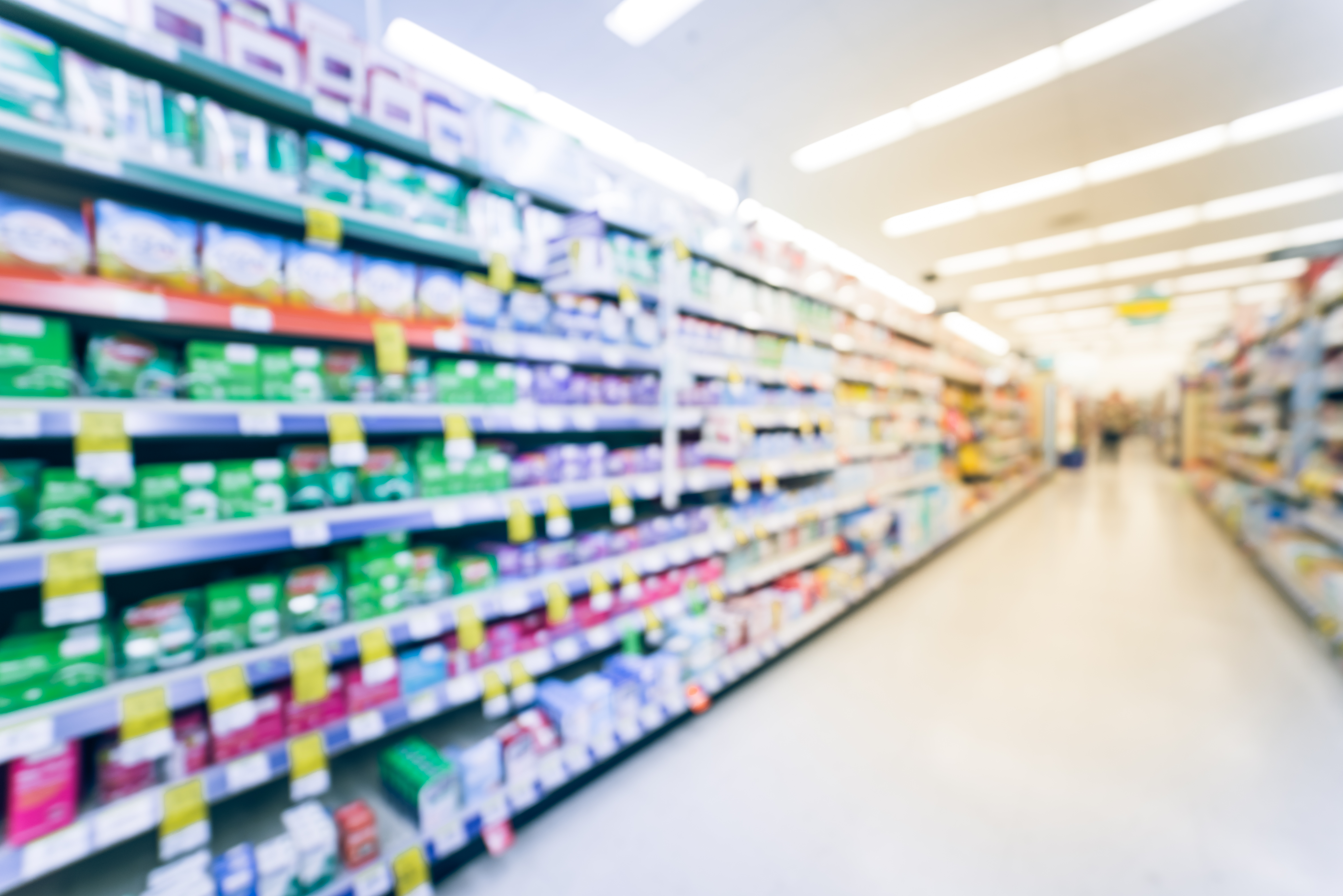 Shopping aisle with health and wellness products