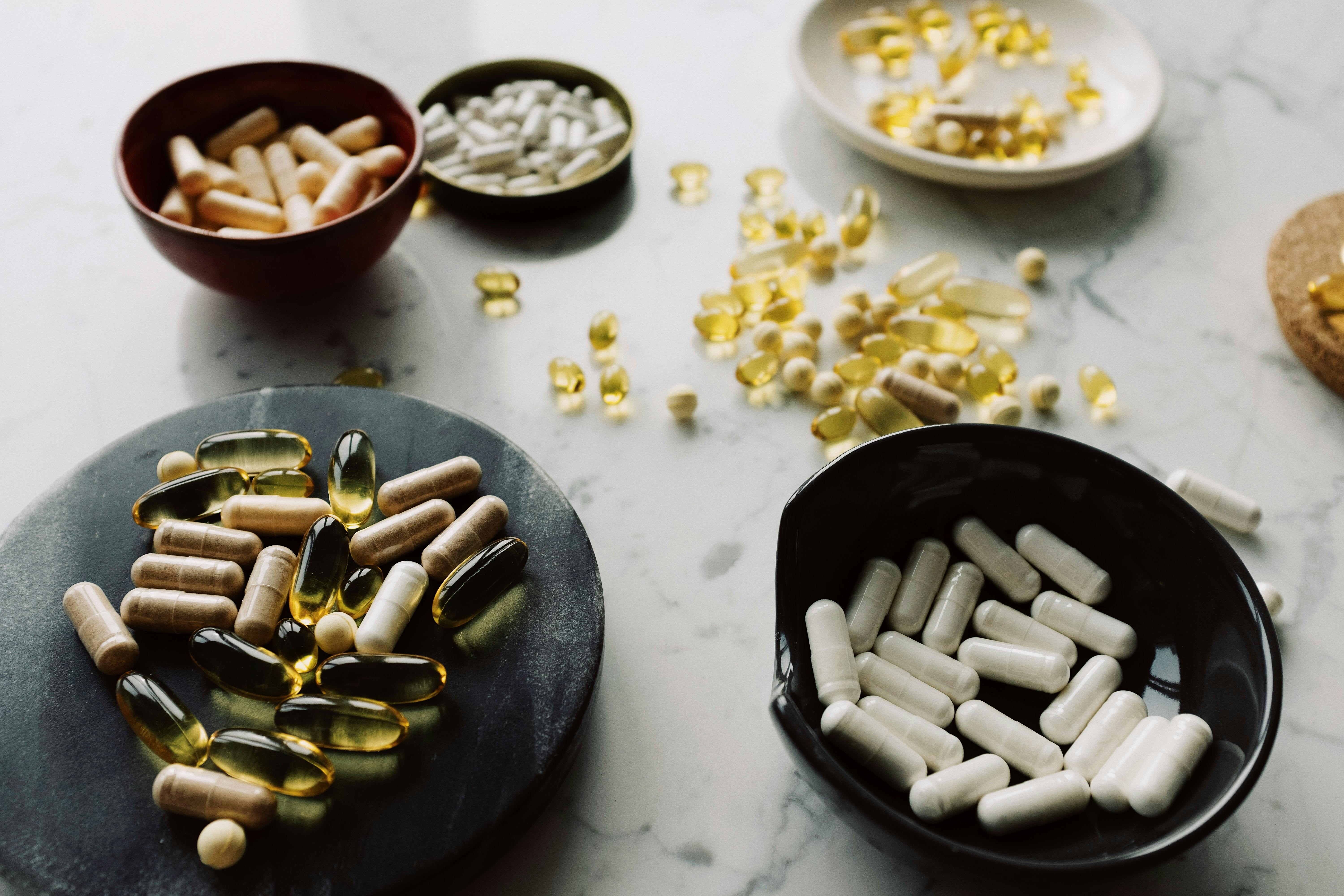 Variety of supplements laid out on a table